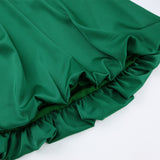 Women Dress Green Satin Waist Princess Dress Women Elegant Puff Sleeve Dress