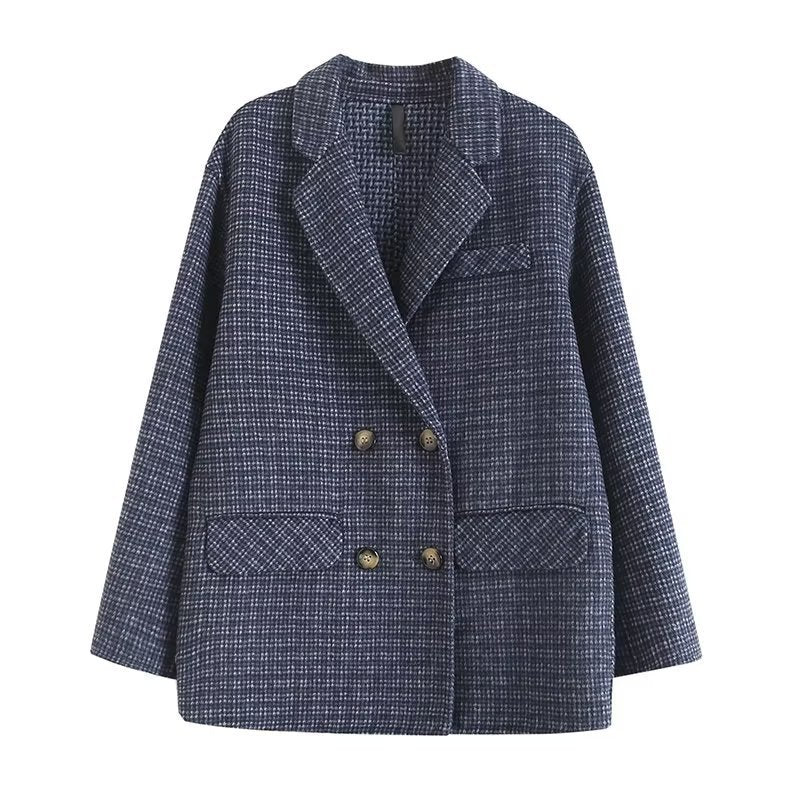 Women Suits Autumn and Winter Long Sleeve Suit Collar Double Breasted Woolen Coat