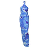 Women Dresses Spring Boho Sexy Suspenders Backless Print Dress