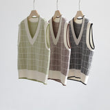 Women Knitted Pullover Autumn Winter Retro Short V-neck Sweater Vest Knitted Vest