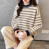 Women Knitted Pullover Sweater Women Loose Long Sleeve Top Autumn and Winter Loose Striped
