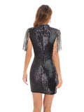 Women's Evening Gown Sexy Sheer Mesh Stitching Sequins Dress Evening Dress