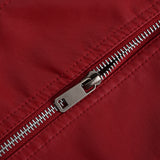 Red Leather Jacket Women's Leather Top Long Sleeve Spring and Autumn Thin Jacket