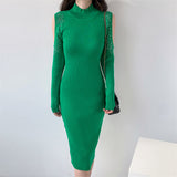 Women Maxi Dress Spring and Autumn Turtleneck Knitting Hip Skirt