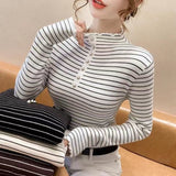 Women Knitted Pullover Turtleneck Winter Striped Sweater Sweater