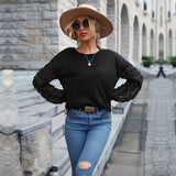 Women Knitted Sweater for Autumn and Winter Black Lace Stitching