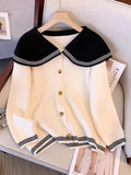 Women Knitwear Spring and Autumn Peter Pan Collar Sweater Loose Knitted Cardigan