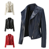 Red Leather Jacket Pu Lapel Women's Slim-Fit Leather Coat Short Jacket