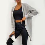Women Knitted Sweater Autumn Gray Long Sleeves Long Hemlock Sweater