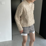 Women Winter Knitted Sweater Crew Neck Twist Loose-Fitting Long Sleeve Sweater X1925