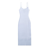Women Dresses Summer round Neck Camisole Split Dress Backless Sexy Midi Dress (Xds0414)