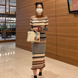 Women Maxi Dress Fall/Winter Slim Long Skirt Knitted Dress Sweater