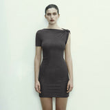 Women Dresses Summer Short Sleeve Solid Color Slim Fit Sexy Sheath Dress (Bla0420)