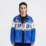 Men Jacket Coat Racing Suit Men's Color Matching Color Contrast Embroidered Letter Jacket Coat Loose