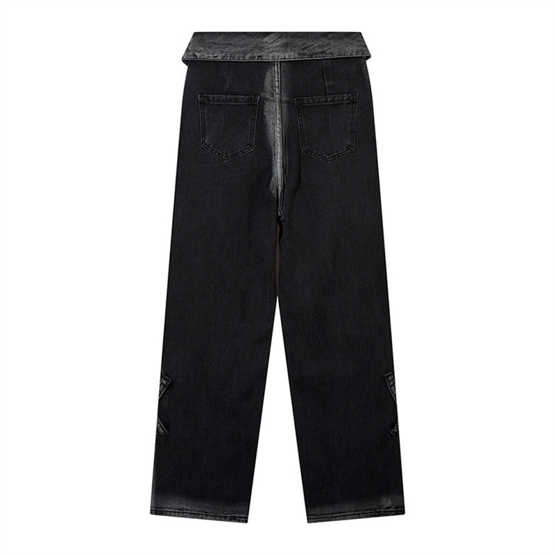 Women Pants High Waist Flanging Straight Jeans