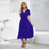 Women Date Dress Summer Puff Sleeve Dress V-neck Dress
