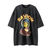 Men T Shirt Vintage Angel Wash Short Sleeve T-shirt
