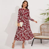 Women Date Dress Autumn and Winter Leisure Floral Print Long Sleeve Dress
