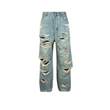 MIJKO Men's Vintage Pants MIJKO Men's Women's Bar Flavor Double Tassel Destroying Beggar Style Jeans