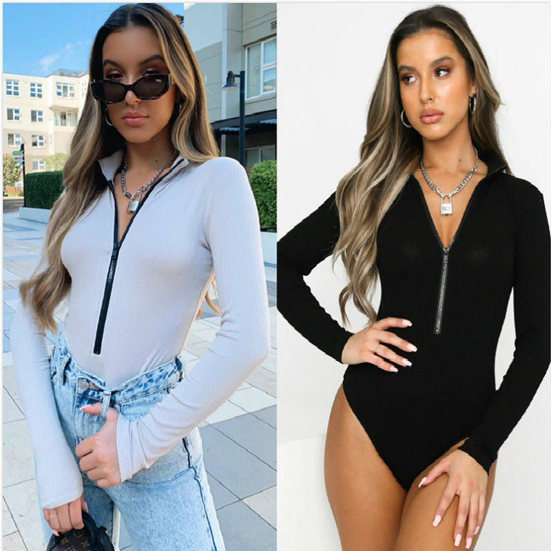 Women Jumpsuit Autumn and Winter Long Sleeve Stand-up Collar Slim Fit Jumpsuit