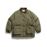 Unisex Winter Cotton Coat Three-Dimensional Pocket Decoration Loose Cotton Coat Vintage Corduroy Lapel Cotton-Padded Jacket