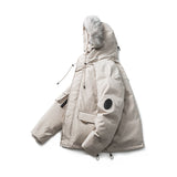 Unisex Winter Cotton Coat Three-Dimensional Pocket Decorative Hooded down Jacket Retro Workwear down Jacket