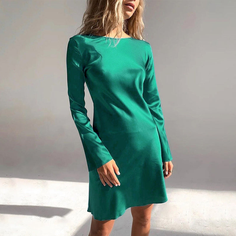 Women Dress Long Sleeve Dress Female Autumn and Winter Leisure round Neck A- line Skirt