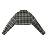 Women Jacket Short Plaid Coat Embroidered Long Sleeve