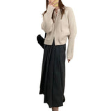 Women Knitted Cardigan Double Zipper Short Sweater Cardigan Loose Sweater Coat