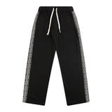 Women Sweatpants Vintage Side Seam Embroidery Straight-Leg Trousers Sports Wide Legs Casual Sweatpants