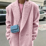 Women Trench Coat Woolen Thick Pink Lapel Coat Coat