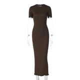 Women Dresses Winter Crew Neck Slim Back Lace-up Long Sleeve Dress