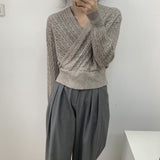 Women Winter Knitted Sweater V-neck Sweater Cable-Knit Sweater Top Spring 8t8113