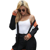 Women Knitted Sweater Autumn and Winter Long Sleeve Color Matching Sweater Cardigan Long