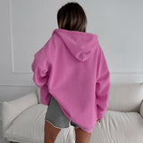 Women Trench Coat Knitted Hooded Jacket Autumn and Winter Pink Casual