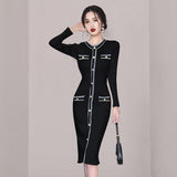 Women Maxi Dress Fall/Winter Slim Hip Knitwear Dress
