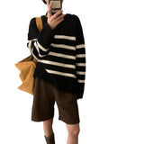 Women Knitted Pullover round Neck Striped Sweater Winter Loose Sweater Top