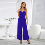 Women Date Dress Summer Sexy Slim-Fit Suspender Wide-Leg Jumpsuit Trousers