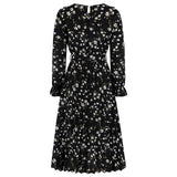 Women Date Dress Autumn and Winter Leisure Floral V-neck Long-Sleeve Dress