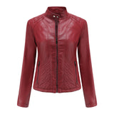 Red Leather Jacket Autumn and Winter Leisure Leather Motorcycle Jacket