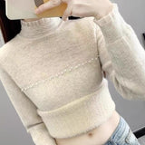 Women Knitted Pullover Autumn and Winter Warm Sweater Turtleneck Lace Sweater