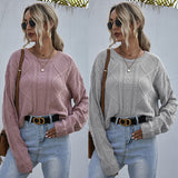 Women Knitted Sweater Autumn Loose Long Sleeve Thin Twist Solid Color Sweater