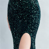 Harlem Nights Outfits Velvet High-Density Sequined Fishtail Evening Dress
