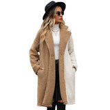 Women Trench Coat Fall Winter Coat Long Sleeve Suit Collar Bubble Fleece Casual Jacket