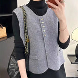 Women Knitted Cardigan Vest Vest Cardigan Coat Knitted Sweater Women's round Neck Loose