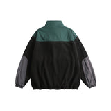 Unisex Winter Cotton Coat Retro Warm Thickening Stand Collar Color Matching Polar Fleece Jacket Cotton-Padded Jacket