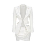 Women Dresses Sexy Waist Hollow-out Suit Top Pleated Hip Skirt Two-Piece Set (Zns0409)
