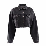 Women Jacket Washed and Worn Loose Short Lapels Jeans