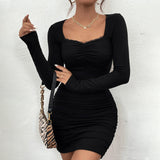 Women Dress Fall/Winter Slim Hip Knitwear Sexy Long Sleeve Dress