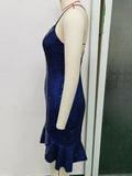 Women Evening Gown Sexy Retro Backless Sequined Suspender Dress